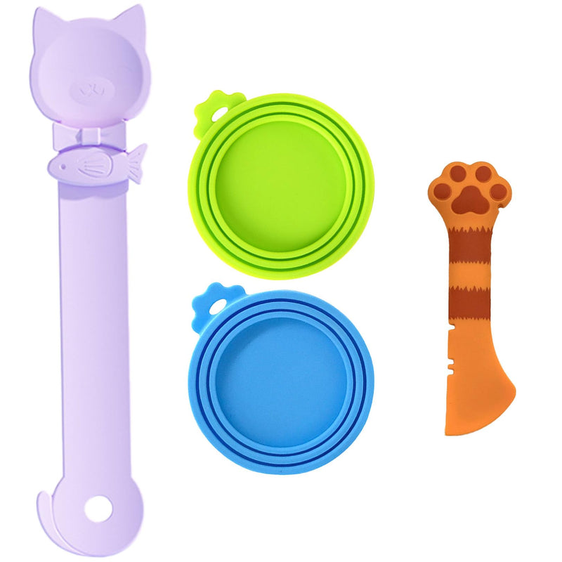 chuyouan Cat Spoons for Wet Food Pet Can Lid Cover, Silicone Multi-Function Cute Paw Shape Opener Spatula Cat Food Spoon Cat Food Can Lid (Mixing colors)