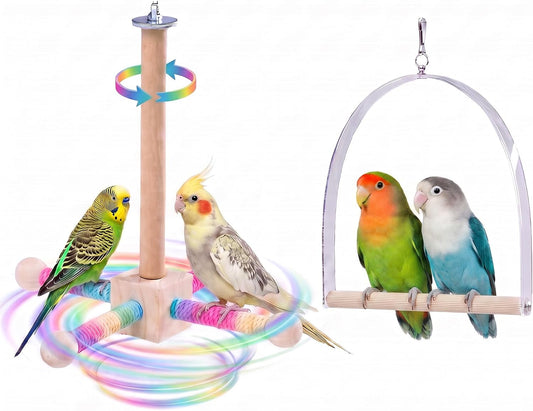 2 PCS, Hanging Bird Perch Toy & Poplar Bird Swing, Parrot Toys for Cage