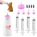 Xuanda Kitten Bottle Feeding kit with Feeding Nipple and Syringe, Soft Silicone Nursing Pet Feeding Bottle, Ventilation Valve Resistant Tearing for Small Puppies, Kittens, Rabbit (M Nipple-Pink)