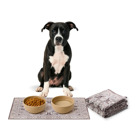 Lovewag Pets Waterproof 2-Pack Pet Feeding Mats - 16" x 24" Premium Cat & Dog Food Mat - Non-Slip, Machine Washable Food Mat Protects Floors & Contains Water Bowl Spills-Pet Place Mats (Caramel Crème)
