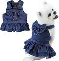 ANIAC Denim Dog Dresses for Small Dogs Puppy Girl Clothes with Leash Ring and Cute Bow Knot Summer Cat Apparel with D-Ri