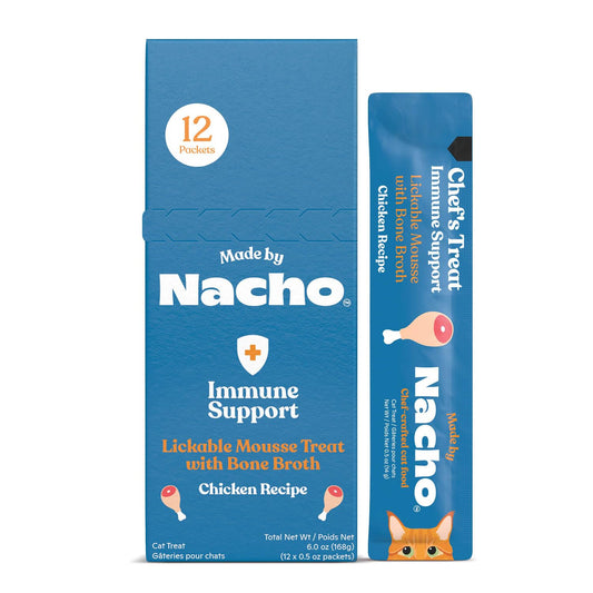 Made by Nacho Functional Mousse Sachets, Lickable Cat Treats, 12 Count with Bone Broth, 0.5 oz, No Grains, Corn, Wheat or Soy