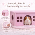 Pink Guinea Pig Hideout with Pee pad: Large Wooden House with Window for Guinea Pigs and Small Animals - Ideal for Cages
