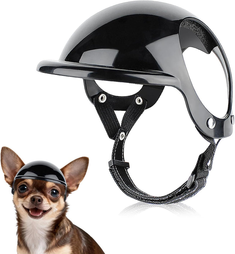 Extra Small Dog Helmet with Ear Holes - Adjustable, Lightweight, Hard Black Puppy Helmet for Outdoor Activities/Motorcyc