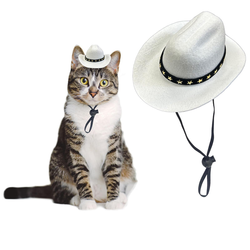 AWOCAN Dog Cowboy Hat Cat Cowboy Hat Pet Cowboy Costume Mini Cowboy Hat for Dogs Cat Holiday Halloween Pet Party Decoration (White, Small)