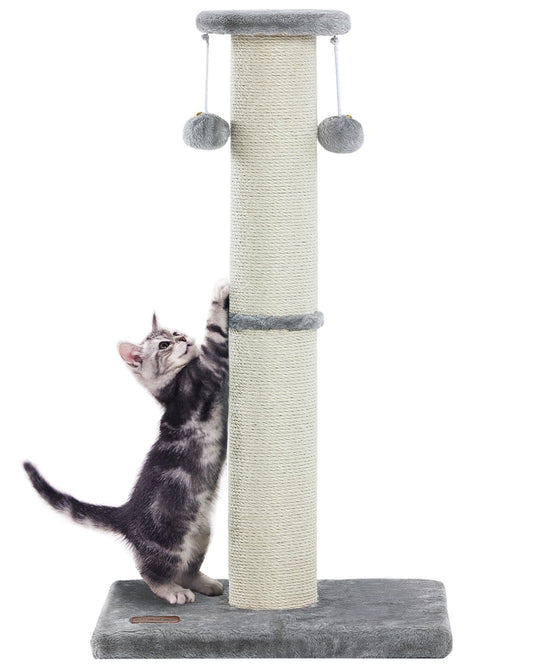 Kilodor 34Inch Tall Cat Scratching Post,4.3Inch Diameter Large Sisal Cat Scratch Post with Ball, Sturdy and Durable Cat Scratcher for Indoor Cats Adults Grey