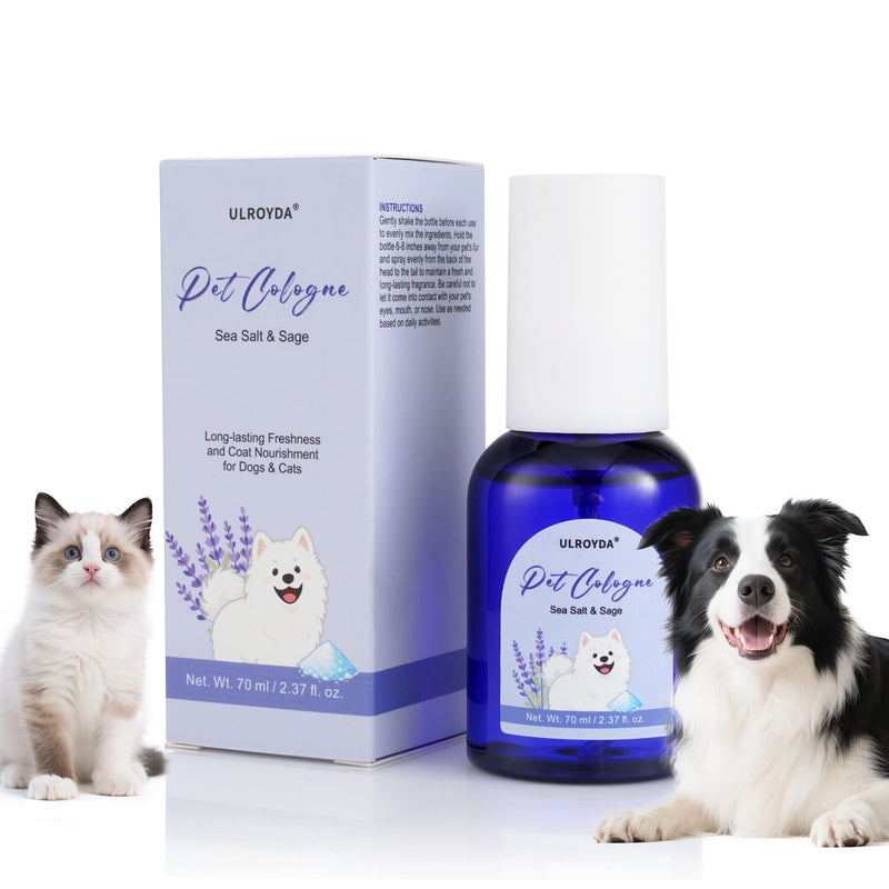 ulroyda Dog Perfume Spray, Sea Salt & Sage Dog Deodorizing Spray, Grooming Perfume for Dog Coat, Alcohol-Free, Keeps Pets Fresh All Day - Gentle & Safe Formula, 2.37 fl oz