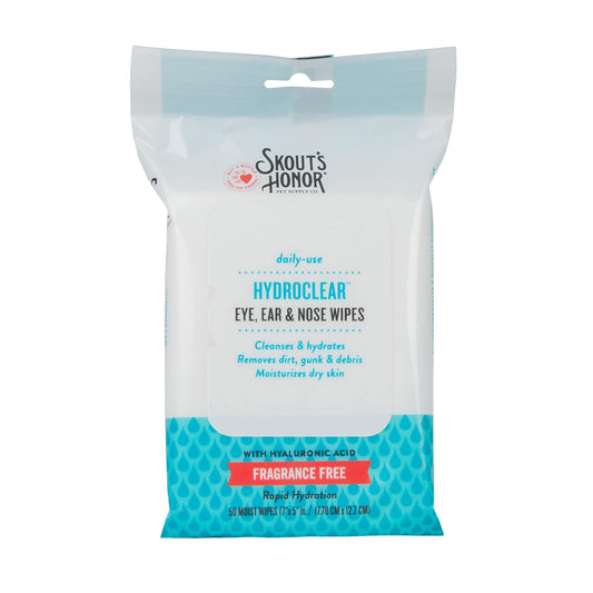 SKOUT'S HONOR HydroClear Eye, Ear & Nose Wipes w/Hyaluronic Acid - for Your Dogs and Cats - Great for Hydration of Your Pets Skin and Fur - Fragrance-Free - 50ct