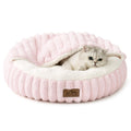 Cat Bed with Hooded Blanket, Round Fluffy Anti-Anxiety Pet Bed for Cats/Toy Breed Dogs, Cozy Donut Cuddler with Machine Washable Faux Fur & Anti-Slip Bottom(20"×20"×6",Pink)