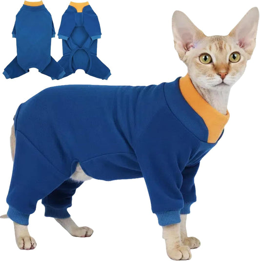 T'CHAQUE Sticky Hair Cat Onesie - Soft Long Sleeve Cat Pajamas, Anti-Shedding,Surgery Recovery Suit, Wound Protection & 