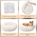 Vhen When Donut Dog and Cat Bed, Luxurious Comfortable Faux Rabbit Fur Pet Beds, Round Anti-Anxiety Calming Puppy Kitten Bed with Anti-Slip Bottom for Small Medium Dogs & Cats(20", White)