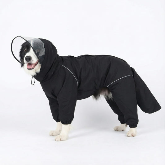 Dog Raincoat for Medium Large Dogs,rain Jacket Coat, Full Leg Coverage Waterproof Rain Suit with Detachable Hood & Tail, Reflective Strips，Labrador Retriever (Black for Boy, Medium)