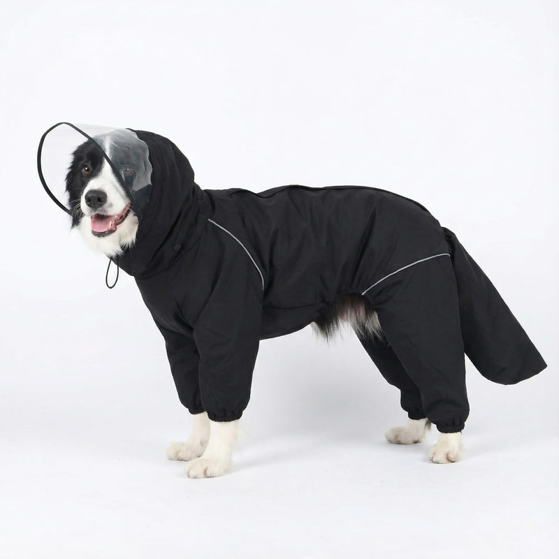 Dog Raincoat for Medium Large Dogs,rain Jacket Coat, Full Leg Coverage Waterproof Rain Suit with Detachable Hood & Tail, Reflective Strips，Labrador Retriever (Black for Boy, Medium)