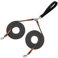 JDIDNEID 8 FT Double Dog Leash, 2 Way Mulitiple Dog Leash Detachable No Tangle with Soft Padded Handle, 1/4" Rope Dual Lead for 2 Dogs Outdoor Walking (Black Grey)