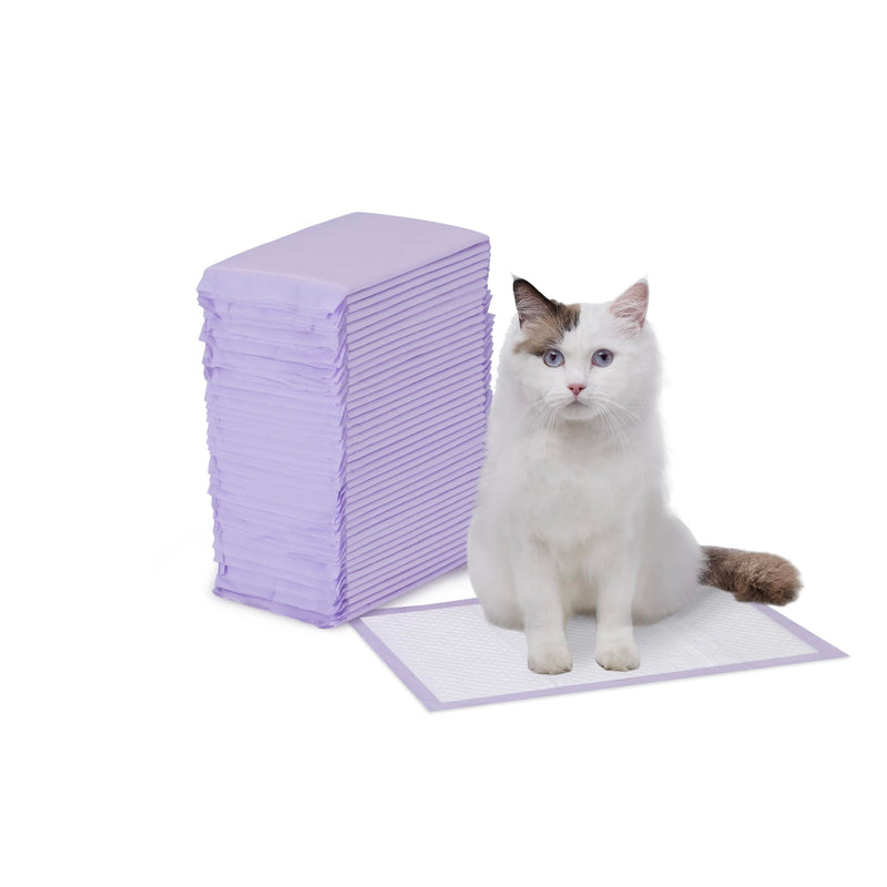 Amazon Basics Cat Litter Pee Pads, Odor Control with Fresh Scent, Super Absorbent, Disposable, Universal Fit Litter Box, Purple and White, 40 Count