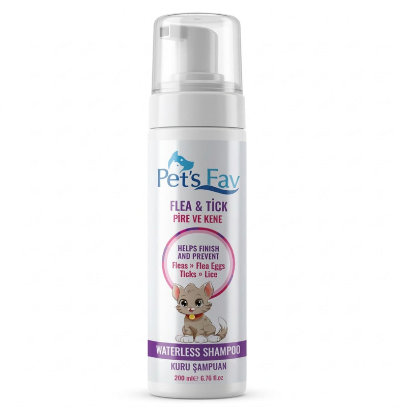 Flea & Tick Waterless Cat Shampoo - Natural Dry Foam for Cats & Kittens