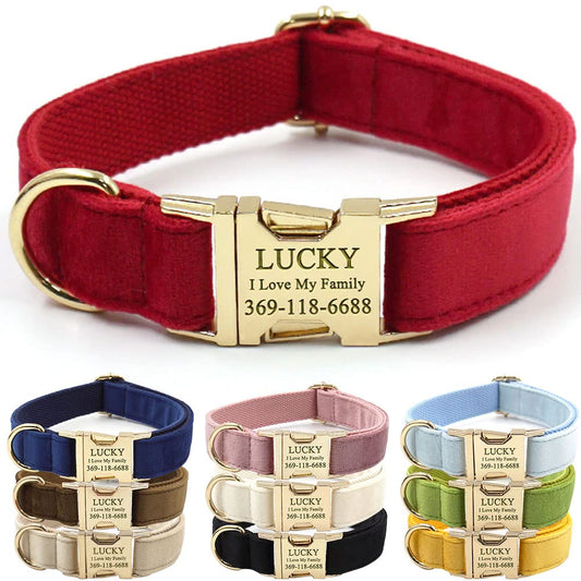 PETDURO Personalized Dog Collar Red Soft Velvet for Large Medium Small Boy Girl Dogs - Custom Collar with Name Phone Number Engraved on Gold Metal Buckle - Add Matching Leash Bow Set via Customize Now