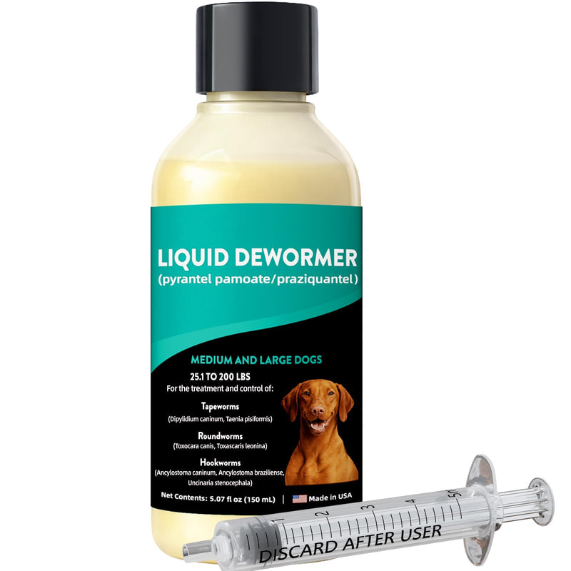 Pyrantel Pamoate De-wormer for Medium and Large Dogs, Oral Treatment for Tapeworm, Roundworm & Hookworm