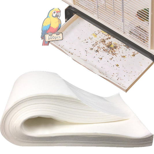 Lesimnky 100pcs Bird Cage Liner Papers,11×20in Big Size Disposable Non-Woven Cage Paper Liners Precut Absorbent Cushion Pad Mat Accessories for Pet Bird Parrot
