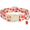 Astdogio Pink Dog Collar for Small Dogs, Cute Dog Collars Girl Puppy Collar with Strawberry Pattern, Adjustable Cotton Pink Collar Ideal, Daily Photos & Pet Fashion