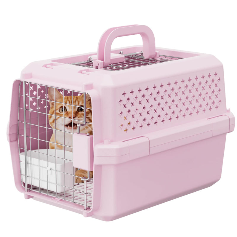 RIZZARI Small Hard Sided Pet Carrier, Ventilated Plastic Travel Crate with Metal Door and Top Handle for Small Dogs and Cats, Pink Small, Ideal for Car Travel Vet Visits and Daily Use
