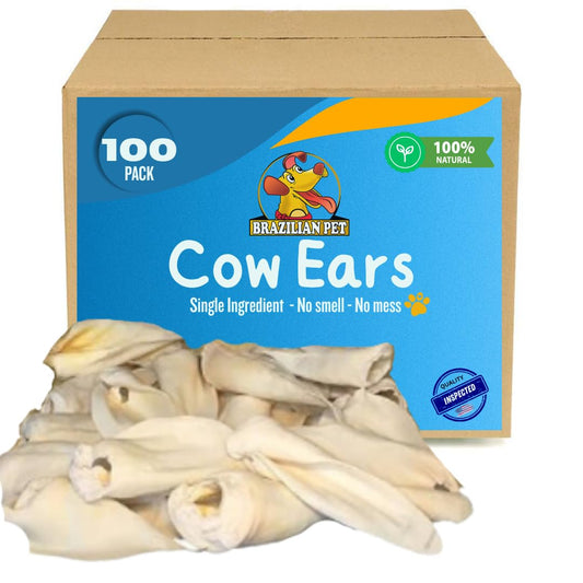 Brazilian Pet 100% Natural - Over 5 inches- Real Cow Ears Prime Dog Chews, Free Range Grass Fed Cattle (100 Count)