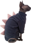 Dinosaur Sphynx Cat Clothes, Soft Polar Fleece Sweater for Cat, Elastic Pet Clothes Thick Winter Warm Outfit for Hairless Cat, Devon, Cornish, Small Dogs Apparel with Sleeves (Grey, Medium)
