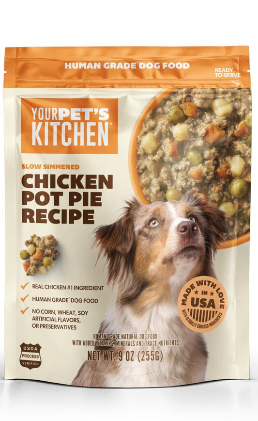 Your Pet's Kitchen Wet Dog Food, Slow Simmered Chicken Pot Pie - 9 oz Pouch, (Pack of 6), Human Grade Pet Food Made in The USA with Real Chicken