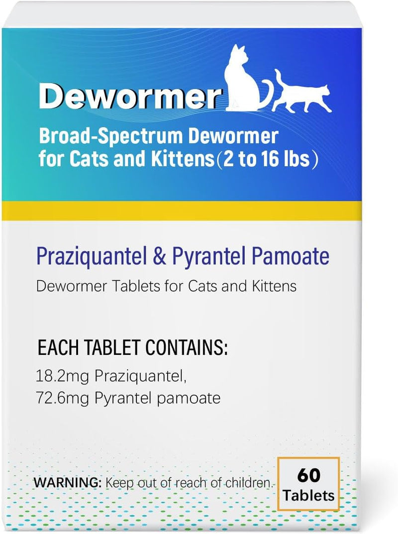 Broad Spectrum Dewormer Tablets for Cats and Kittens ( Praziquantel & Pyrantel Pamoate) for Tapeworms, Roundworms & Hookworms
