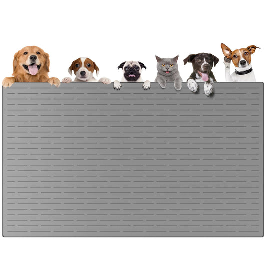 51.2"x25.6"(130cm×65cm) Largest Dog Food Mat, XXXXL Silicone Dog and Cat Mat for Food and Water Bowls, Thinken Waterproof Non-Slip XXXL Pet Feeding Mat for Floors, Light Gray