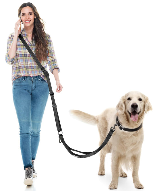 WANFIRE Hands Free Dog Leash, Multifunctional Crossbody Dog Leash, 5.9-9.5Ft Long Waist Belt with Car Safety Buckle and Double-Sided Reflective Stitches for Medium and Large Dogs.(Black)