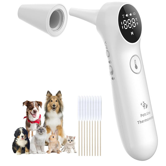 Pet Ear Thermometer for Dogs, Cats, and Livestock, Long Probe Designed, ℃/ ℉ Convert and Sound Switch Dedicated Button, 
