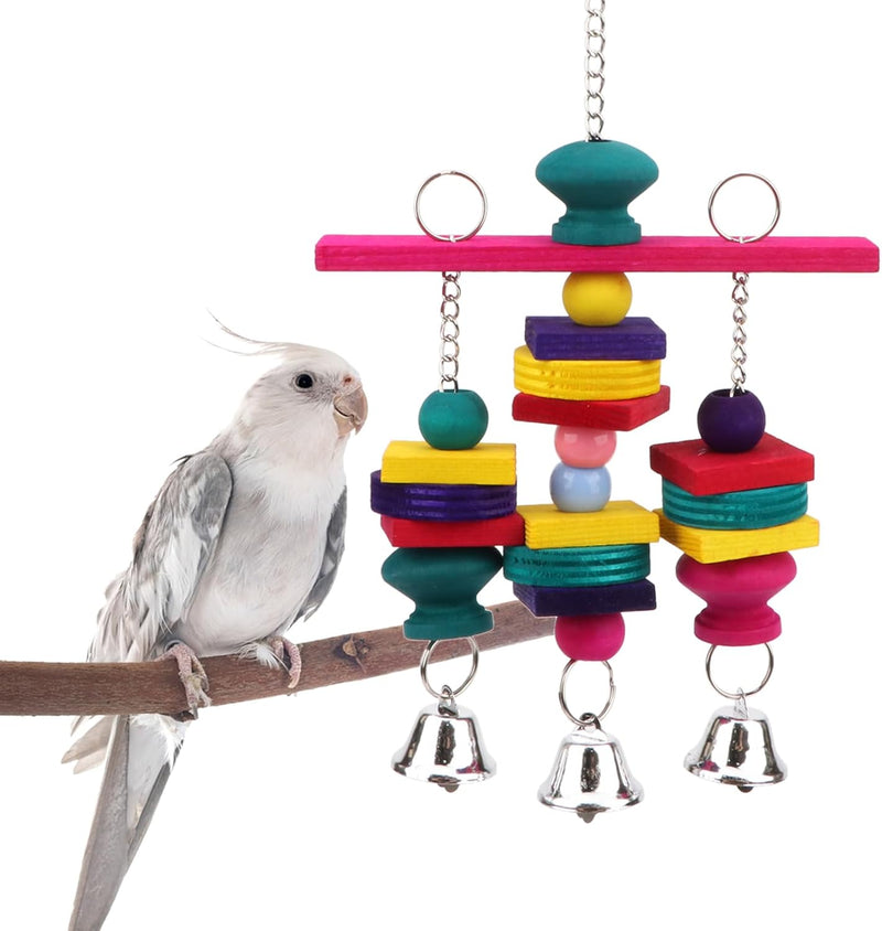 Hypeety Wooden Blocks Bird Chew Toys Natural Hanging Chewing Toy with Bells