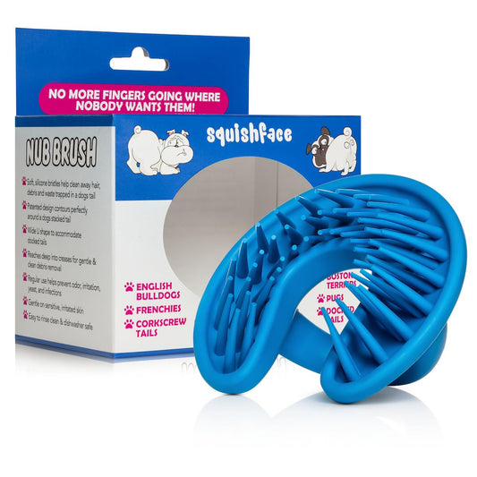 Squishface Nub Brush – Corkscrew Tail Dog Brush for Bulldogs Silicone Grooming Brush for Trapped Hair, Debris, Itchy Ski