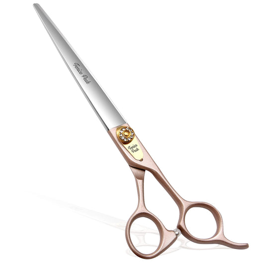 Fenice Peak 8'' Dog Straight Scissors for Grooming 440C Stainless Steel Rose Gold Professional Pet Trimming Scissors Sharp Blades Cutting for Dogs and Cats Shears