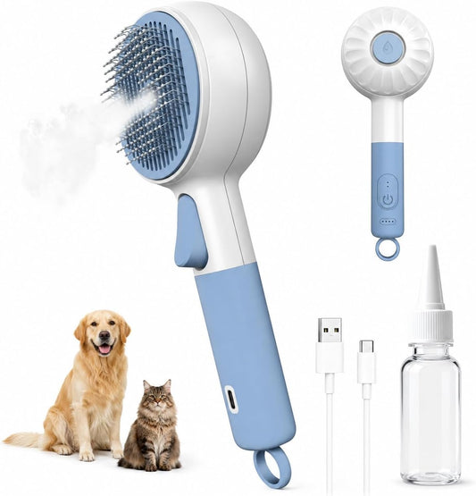 DebutPet Cat Steam Brush for Shedding - 3 in 1 Steamy Cat Brush with Water Spray, Self Cleaning Dog Grooming Comb for Tangled & Loose Hair, Massage Pet Hair Removal Tool (USB Rechargeable)