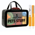 +KOTOPIA Dog Grooming Tote Bag – Travel Supply Organizer for Dogs – Pet Accessories Storage with Hair Remover Brush – Compact Grooming Bag for Home & Trips – Black/Yellow