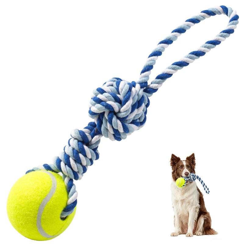 Erhalithegro Interactive Tug of War Rope Toy for Medium & Small Dogs - Outdoor Tether Tug Toy with 1 Knot & Tennis Ball, Puppy Teething Chew Cotton Toy