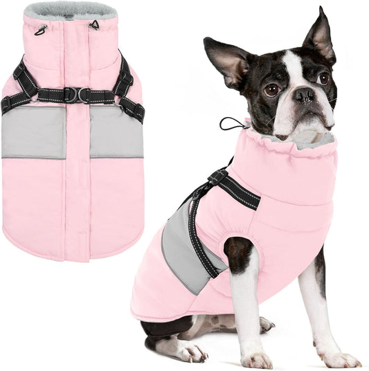 Dog Winter Coat Waterproof Dog Jacket with Harness for Medium Dogs