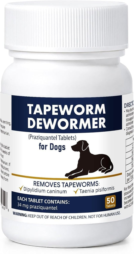 Praziquantel Tapeworm for Dogs 50 Tablets, Tapeworm Dewormer for Puppies 4 Weeks and Older