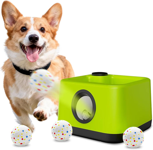 Automatic Dog Ball Launcher: Upgraded Auto/Manual Pet Ball Thrower Toy for Dog Indoor/Outdoor Play Include 4 Chew-Resist