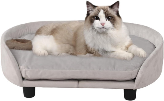 Cat Sofa Bed, Velvet Pet Couch Chair withRemoveable & Washable Cushion for Small Dogs Cats，Gray