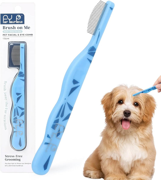 Histotree Blue Curved Small Dog Comb for Grooming Eyes Face Fine Tooth Metal Comb with Ergonomic Handle Pet Flea Comb for Small Dogs and Cats Gentle Remove Loose Hair Dirt Fleas