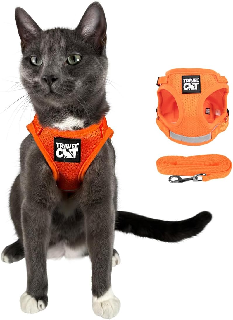 Travel Cat Harness and Leash Set - Adjustable Fit Mesh Cat Harness and Reflective Strap - Comfort Walking Vest for Kitte