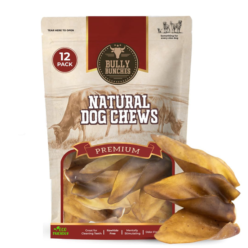 Bully Bunches Full Premium Cow Ears for Dogs, Free Range & Oven Baked, High in Protein & Safe for All Breeds. (12 Pack)