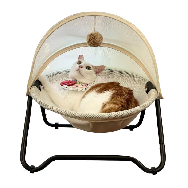 ROGSOUTH Cat Bed, Pet Hammock Bed for Cats and Dogs, Comfortable and Breathable Elevated Cat & Dog Nest, Easy to Assemble, Cover Removable and Washable, Suitable for Indoor and Outdoor Use (Cream)
