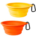 PetBonus 2-Pack Silicone Collapsible Dog Bowls, BPA Free Dishwasher Safe, Portable Foldable Expandable Travel Bowl, Food Water Feeding Cup Dish for Dogs Cats with 2 Carabiners (Orange, Yellow)