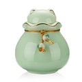 SOITIS Pet Memorial Urn for Cat or Dog Ashes - 3.54"x3.15" Elegant Ceramic Keepsake Holder with Pet-Shaped Lid & Gold Trim, Small Cyan Urn for Pet Ashes Portable Size Urns