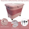 SECOAT Collapsible Cat Litter Storage Container with Rolling Casters,20 Lbs Cat Litter Storage with Wheels,Airtight Lids,Cat Litter Shovel,Portable Cat Litter Storage Bin Container,BPA Free (Pink)