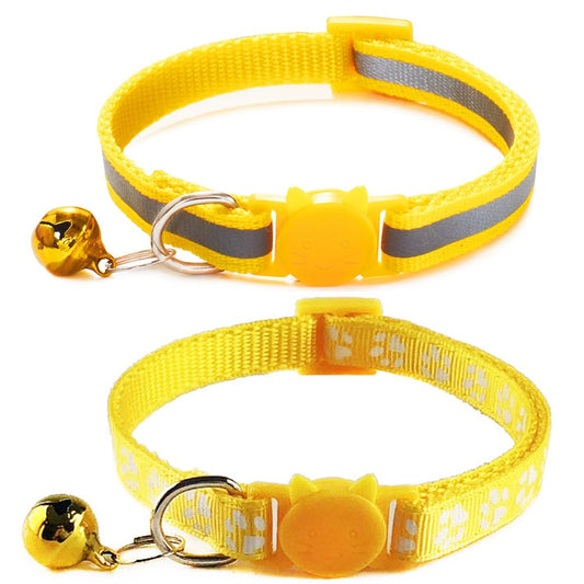 Jigichu Reflective Cat Collar Breakaway with Bells, 2 Pack Girl Boy Pet Cat Collar Adjustable 7.5-12.5 Inch (Yellow)